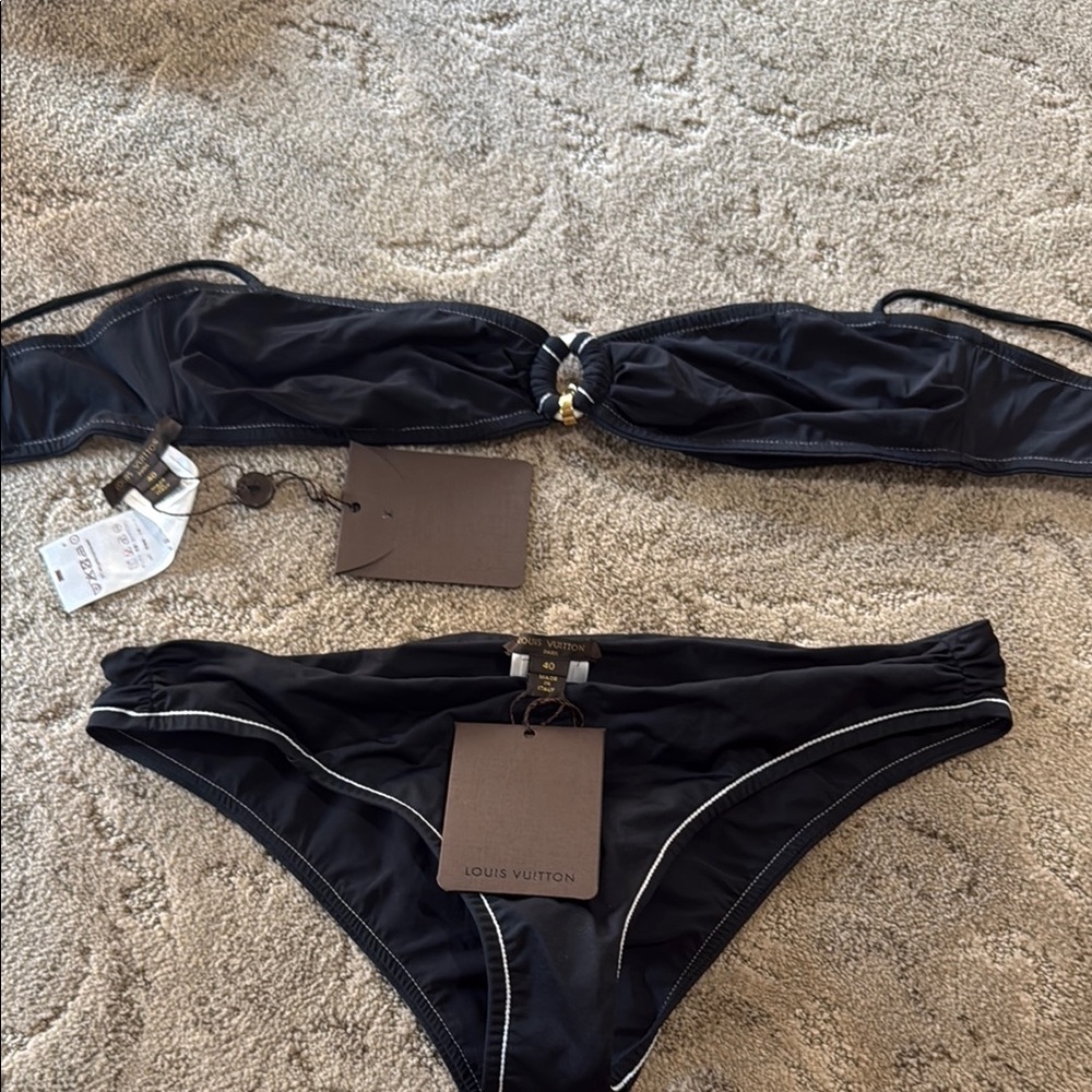 Louis Vuitton Black Bandeau Bikini Set